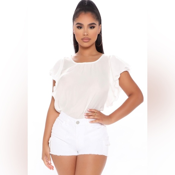 Long white satin Ruffle top - Size L - Picture 3 of 3